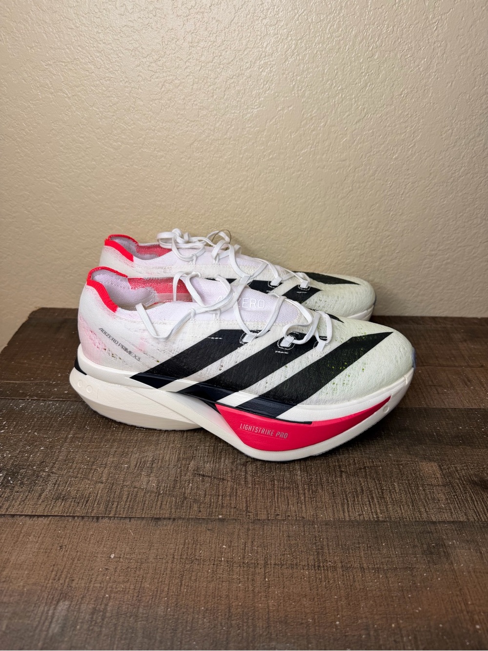 Adidas Adizero Prime X 3.0 Strung “White Black Lucid Red”
- Size 10 Men.